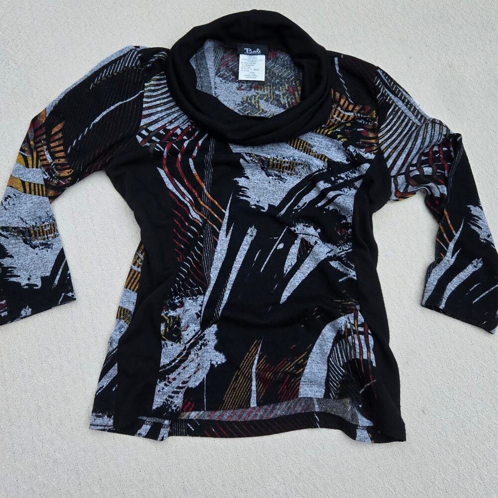 abstract print cowl neck stretch top xs artsy ♡